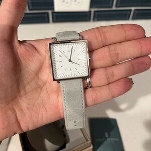 Great George Square Silver Watch with Gray Strap